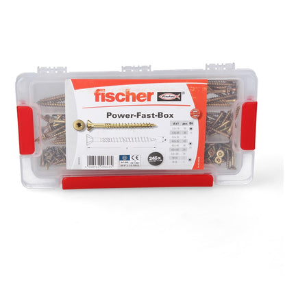 Fischer Power-Fast Box Set 4x 245 tlg. 3,5 - 5 mm ( 4x 667005 ) Senkkopf mit Torx Doppelgewinde galvanisch verzinkt, gelb passiviert