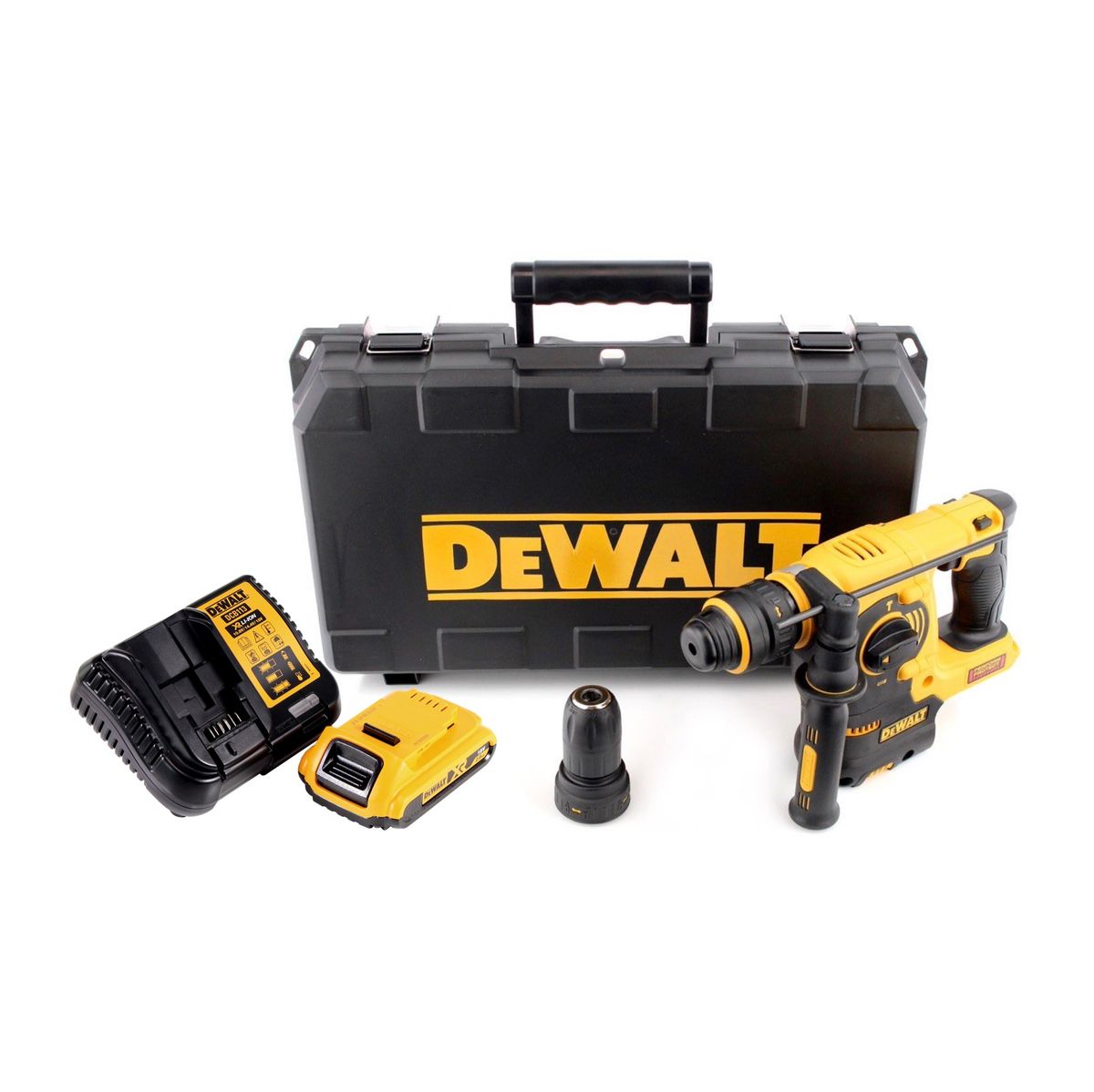 DeWalt DCH 254 D1 Akku Kombihammer 18 V 2.1 J SDS Plus + 1x Akku 2,0 Ah + Ladegerät + Wechselbohrfutter + Koffer