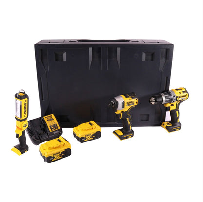 Perceuse à percussion sans fil Dewalt DCD 796 P2MD 18 V 70 Nm sans balais + Clé à chocs sans fil DCF 809 18 V 190 Nm 1/4" sans balais + lampe à batterie DCL 050 18 V + 2x batteries 5,0 Ah + chargeur + Maxi D-Box