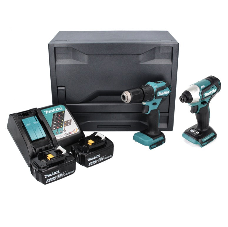 Makita DLX 2221 XX2 kit combiné batterie 18 V avec DHP 483 40 Nm + DTD 155 140 Nm brushless + 2x batterie 3,0 Ah + chargeur + Makbox