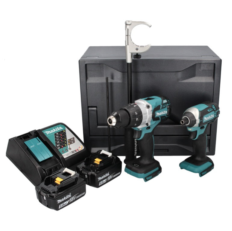 Makita DLX 2176 TX Akku Kombo Kit 18 V mit DHP 481 115 Nm Brushless + DTD 152 165 Nm + 2x Akku 5,0 Ah + Ladegerät + Makbox