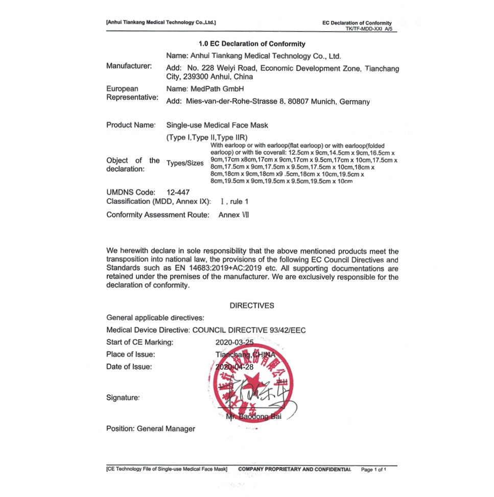 MR Solutions 50x Medizinischer Mund Atem Nasen Schutz Filtration BFE 98 % EN 14683:2019+AC:2019 Typ IIR OP Maske 3 lagig - Toolbrothers