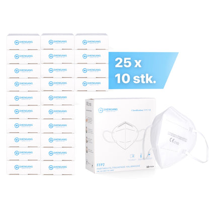 Masque Shengang 250x FFP2 certifié CE, protection buccale, respiratoire et nasale, conforme à la pharmacie, 5 couches ISO9001:2015 / EN149 2001 A1:2009