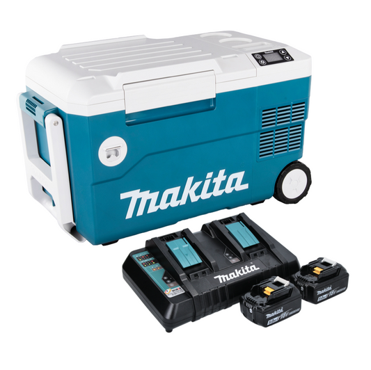 Makita DCW 180 PT Akku Kühl und Wärme Box 36 V ( 2x 18 V ) 20 L + 2x Akku 5,0 Ah + Doppelladegerät
