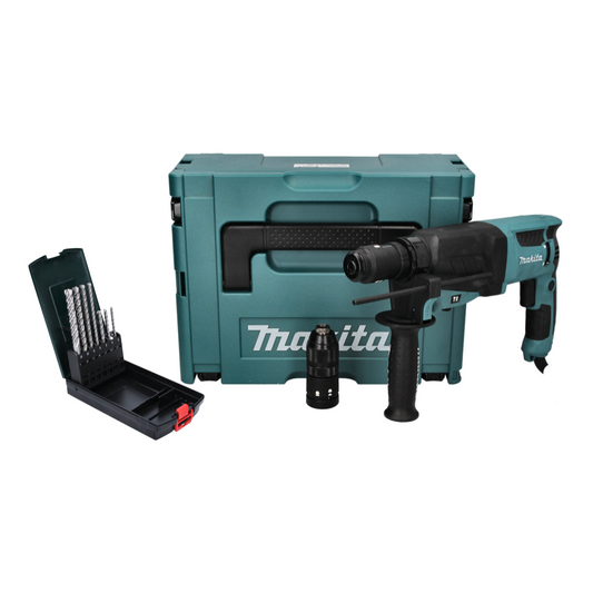 Makita HR 2630 TJ marteau combiné 800 W 2,4 J SDS Plus + jeu de 7 forets + mandrin à serrage rapide + Makpac