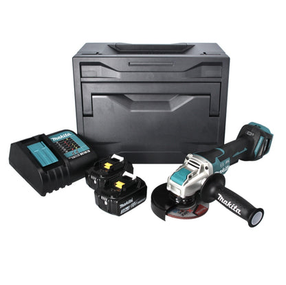 Meuleuse d'angle sur batterie Makita DGA 519 SFX 18 V 125 mm sans balais X-Lock + 2x batteries 3,0 Ah + chargeur + Makbox