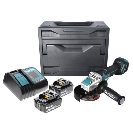 Meuleuse d'angle sur batterie Makita DGA 519 STX 18 V 125 mm sans balais X-Lock + 2x batteries 5,0 Ah + chargeur + Makbox