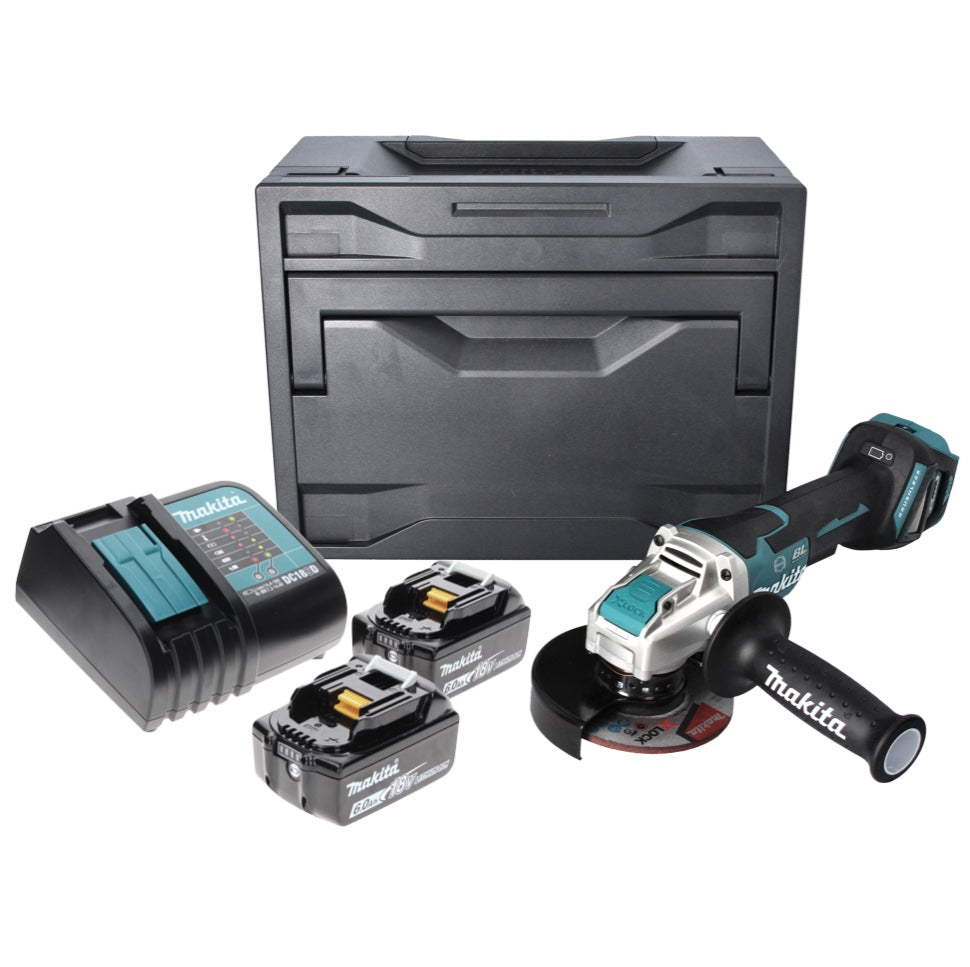 Makita DGA 519 SGX Akku Winkelschleifer 18 V 125 mm Brushless X-Lock + 2x Akku 6,0 Ah + Ladegerät + Makbox