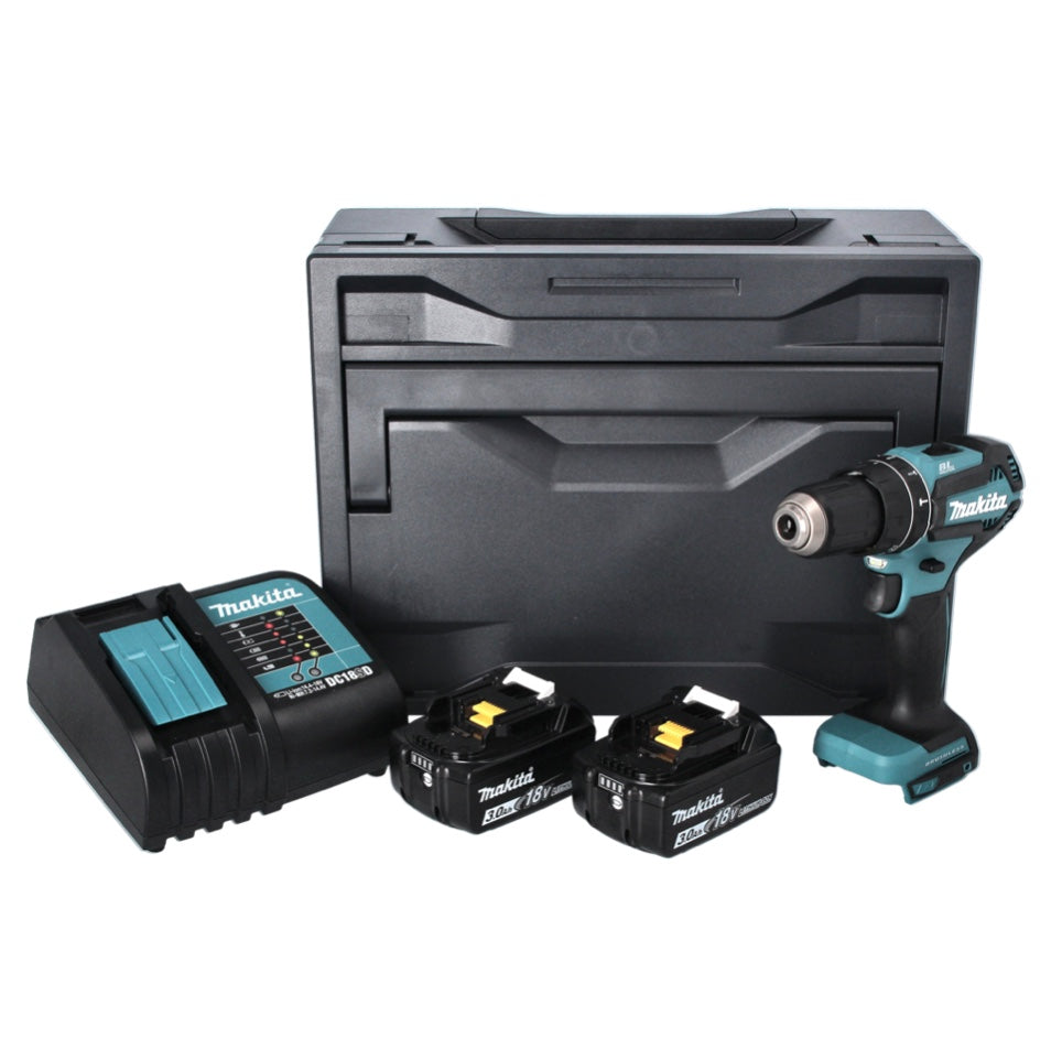 Makita DHP 485 SFX perceuse à percussion sans fil 18 V 50 Nm sans balai + 2x batteries 3,0 Ah + chargeur + Makbox