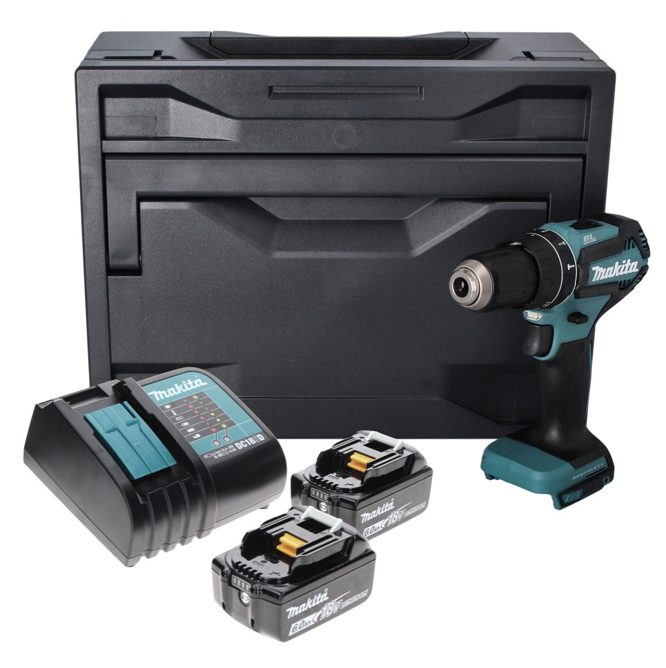 Makita DHP 485 SGX perceuse à percussion sans fil 18 V 50 Nm sans balai + 2x batteries 6,0 Ah + chargeur + Makbox