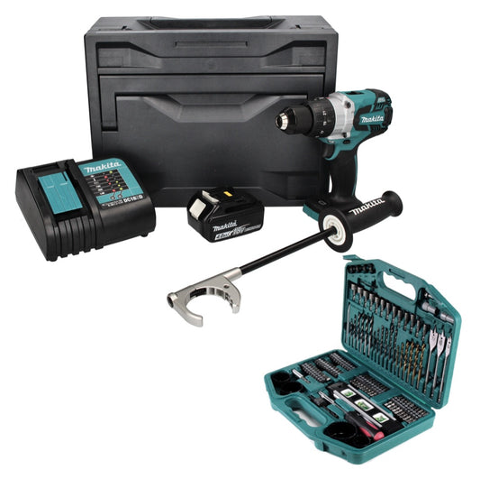 Makita DDF 481 SM1X perceuse-visseuse sans fil 18 V 115 Nm sans balais + 1x batterie 4,0 Ah + chargeur + jeu d'embouts et de perceuses 101 pièces + Makbox