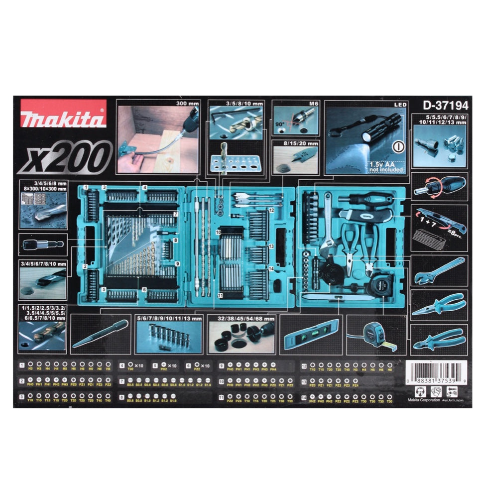 Makita Bit Bohrer Set 200 teilig ( D-37194 )  Bits / Bohrer / Steckschlüssel