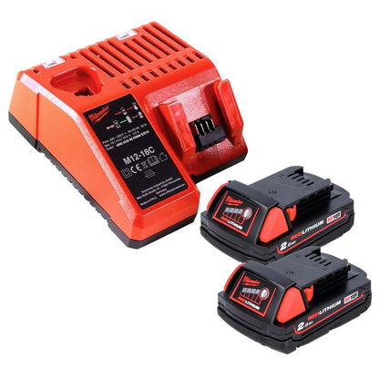 Kit de démarrage de batterie Milwaukee M18 B2 18 V 2x 2,0 Ah (2x 4932430062) + chargeur M12-18C 12 - 18 V (4932352959)