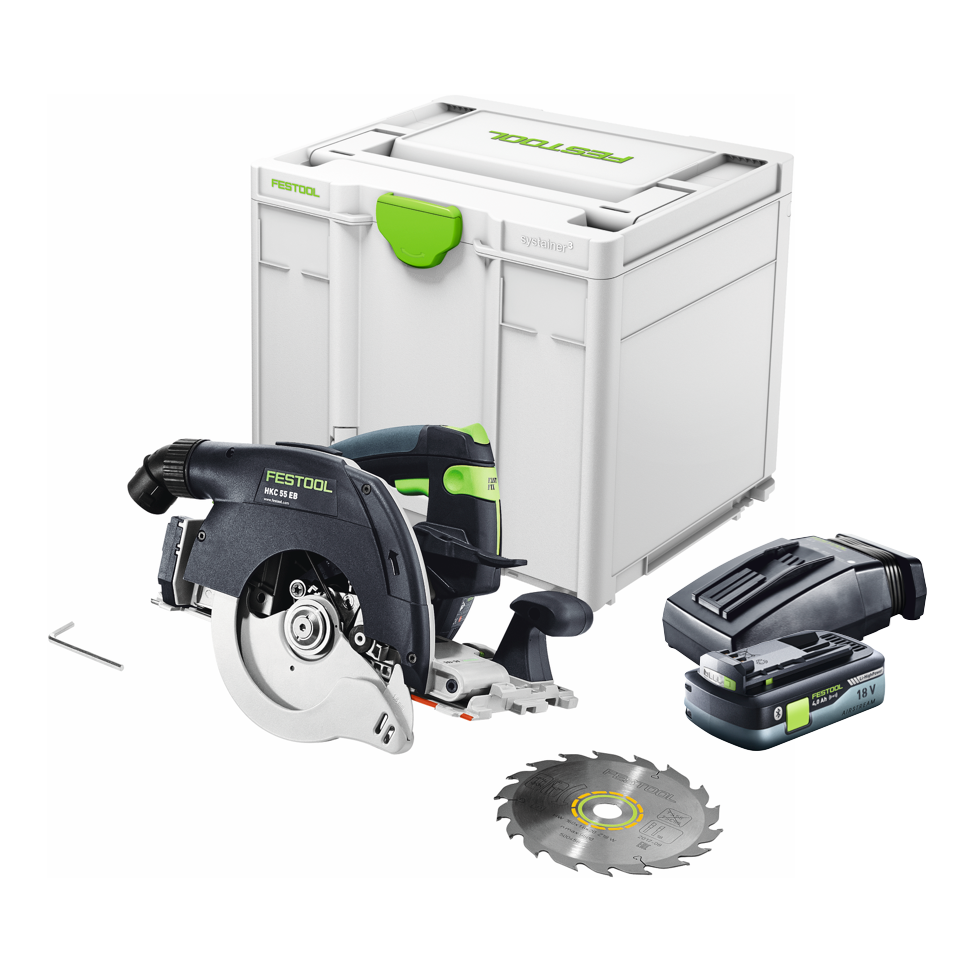 Festool HKC 55 EB-Basic Akku Handkreissäge 18 V 160 mm Brushless ( 576163 ) + 1x Akku 4,0 Ah + Ladegerät + Systainer - Toolbrothers