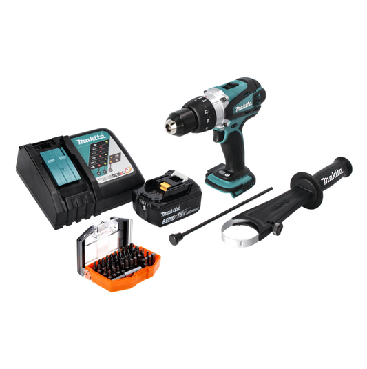 Makita DHP 458 RF1 perceuse à percussion sans fil 18 V 91 Nm + 1 batterie 3,0 Ah + chargeur + jeu d'embouts 44 pièces