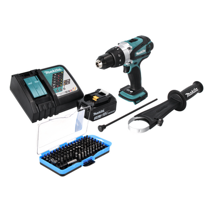 Makita DHP 458 RF1 perceuse à percussion sans fil 18 V 91 Nm + 1 batterie 3,0 Ah + chargeur + jeu d'embouts 100 pièces