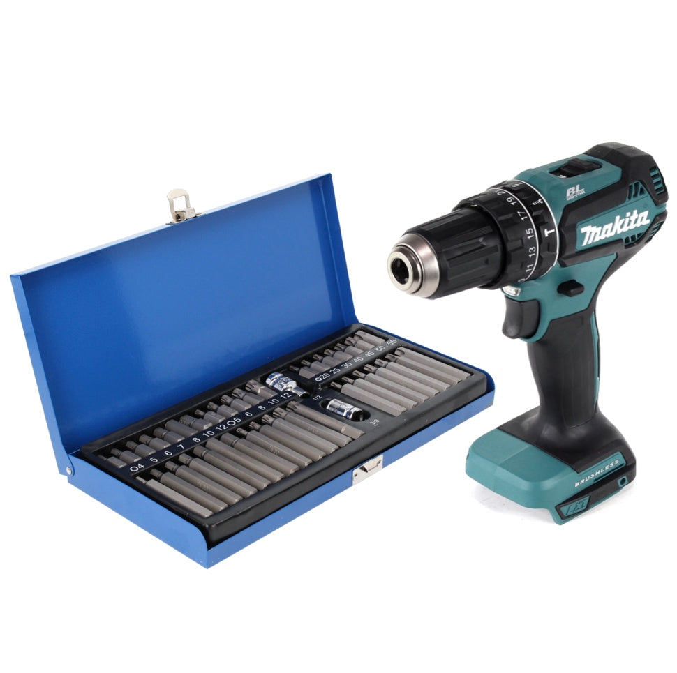 Makita DHP 485 Z perceuse à percussion sans fil 18 V 50 Nm sans balais + jeu d'embouts 40 pièces - sans batterie, sans chargeur