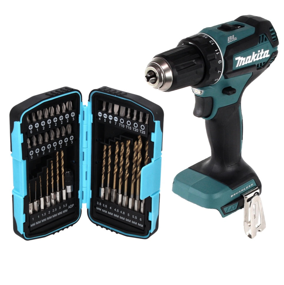 Makita DDF 485 Z Akku Bohrschrauber 18 V 50 Nm Brushless + 40 tlg. Bit Bohrer Set - ohne Akku, ohne Ladegerät