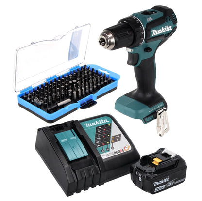 Makita DDF 485 RF1 perceuse-visseuse sans fil 18 V 50 Nm sans balais + 1 batterie 3,0 Ah + chargeur + jeu d'embouts 100 pièces