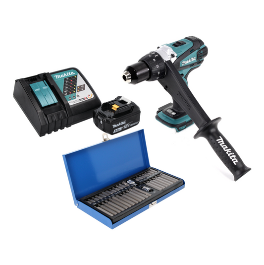 Makita DDF 458 RF1 perceuse-visseuse sans fil 18 V 91 Nm + 1x batterie 3,0 Ah + chargeur + jeu d'embouts 40 pièces