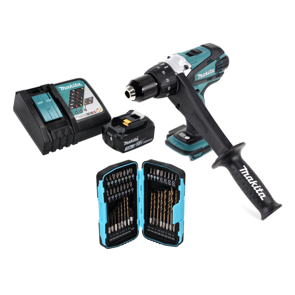 Makita DDF 458 RF1 perceuse-visseuse sans fil 18 V 91 Nm + 1 batterie 3,0 Ah + chargeur + jeu de 40 forets