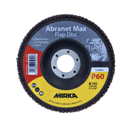 Mirka Abranet Max Flap disc T29 125 mm 22 mm ALOX 60 ( 10x 8896700160 ) Fächerscheibe für Aluminium, Verbundstoffe, Lack - Toolbrothers