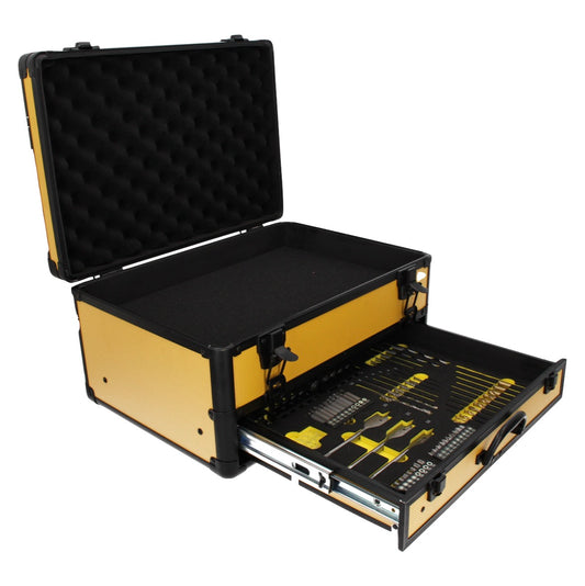 Toolbrothers TX Alu Werkzeug Koffer gelb für Akku Schlagschrauber und Schlagbohrschrauber + 70 tlg. Bit Bohrer Set + Würfelschaum Einlage - Toolbrothers
