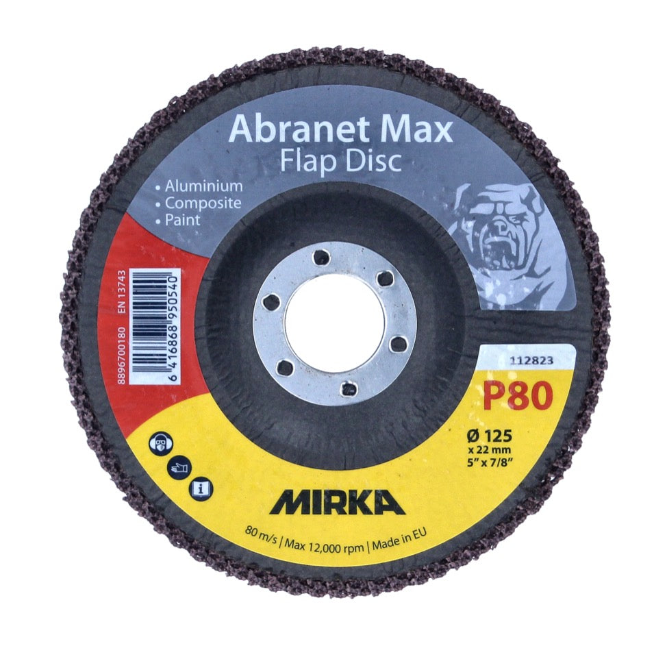 Mirka Abranet Max Disque à lamelles T29 set 125 mm 22 mm ALOX 80 20 pièces (20x 8896700180) disque dentelé pour aluminium, matériaux composites, peinture