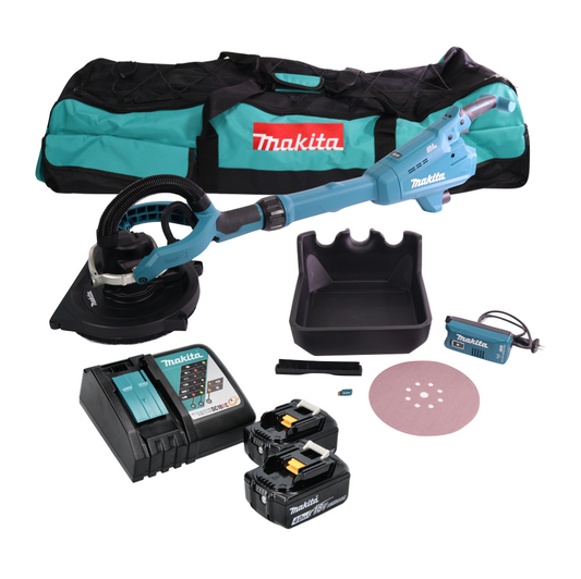 Makita DSL 800 RMX ponceuse à long col avec batterie 18 V 225 mm sans balais + 2x batteries 4,0 Ah + chargeur + accessoires + sac