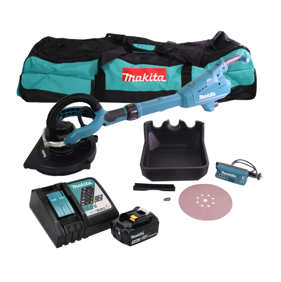 Makita DSL 800 RF1X Akku Langhalsschleifer 18 V 225 mm Brushless + 1x Akku 3,0 Ah + Ladegerät + Zubehör + Tasche