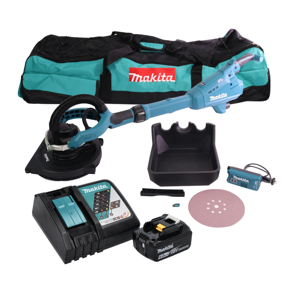 Makita DSL 800 RG1X ponceuse à long cou sans balais 18 V 225 mm + 1x batterie 6,0 Ah + chargeur + accessoires + sac