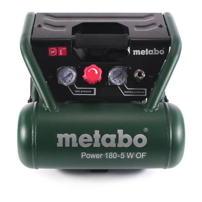 Compresseur Metabo Power 180-5 W OF 8 bar 1,1 kW (601531000) Taille de chaudière 5 l sans huile + jeu d'accessoires 4 pièces