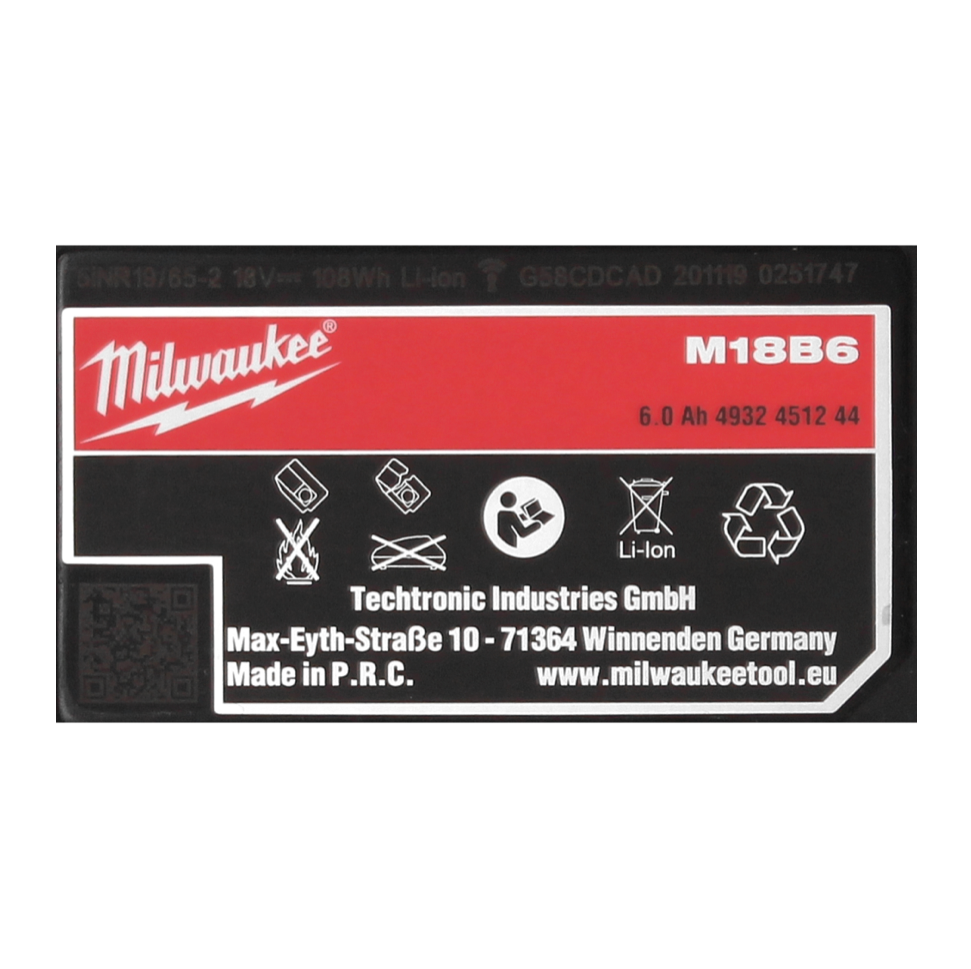 Milwaukee M18 B6 Akku 18 V 6,0 Ah / 6000 mAh ( 4932451244 )