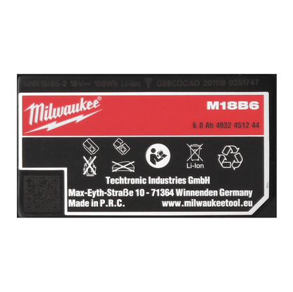 Milwaukee M18 B6 Akku 18 V 6,0 Ah / 6000 mAh ( 4932451244 )