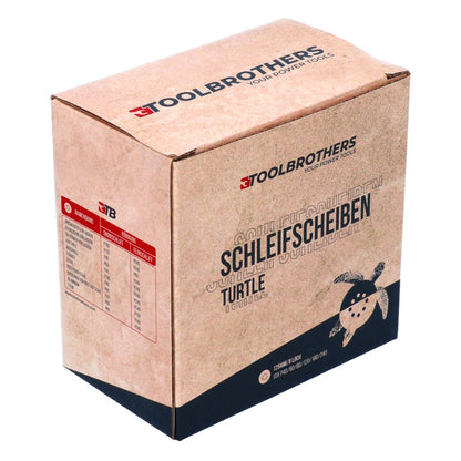 Toolbrothers TURTLE Schleifset 125mm Klett 8 Loch je 10x P40 / P60 / P80 / P120 / P180 / P240 für Hartholz, Weichholz, Lack, Stein, Stahl, Aluminium, Furnier - Toolbrothers