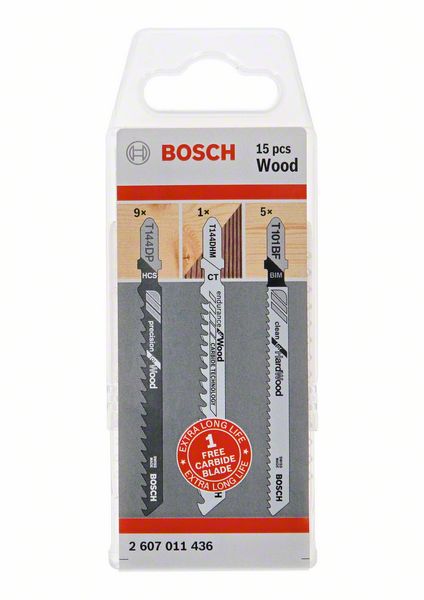 Bosch Set de Lames de scie sauteuse spécial bois HCS / CT / BIM, 15 pcs. (2607011436)