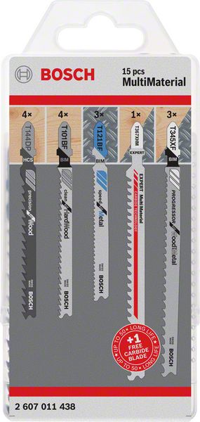 Bosch Stichsägeblatt Set 15tlg. für Holzarbeiten ( 1x 2607011438 ) HCS / CT / BIM