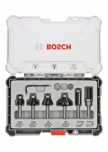 Bosch Rand- und Kantenfräser Set 6 tlg. 6 mm Schaft ( 2607017468 ) Trim & Edging Set für Oberfräsen