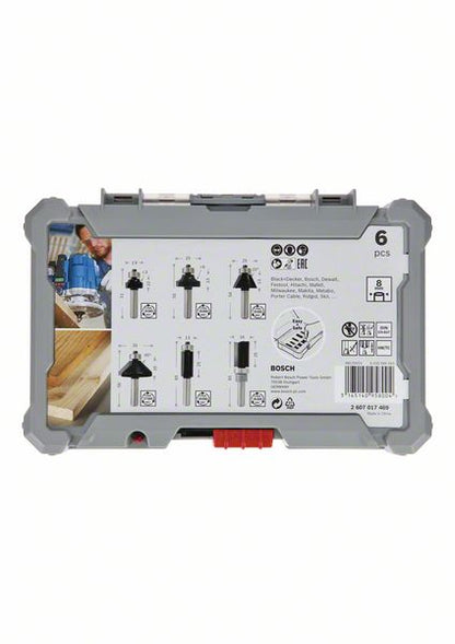 Bosch Rand- und Kantenfräser Set 8 mm 6 tlg. + Koffer ( 2607017469 ) für Oberfräsen mit Rundschaft - Toolbrothers