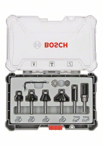 Bosch Rand- und Kantenfräser Set 8 mm 6 tlg. + Koffer ( 2607017469 ) für Oberfräsen mit Rundschaft - Toolbrothers