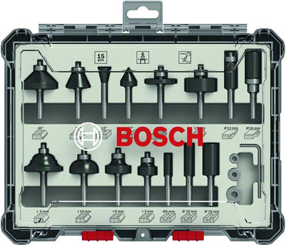 Bosch Mixed Fräser Set 15 tlg. 6 mm Schaft ( 2607017471 ) für Oberfräsen