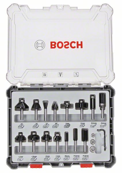 Bosch Mixed Fräser Set 15 tlg. 6 mm Schaft ( 2607017471 ) für Oberfräsen