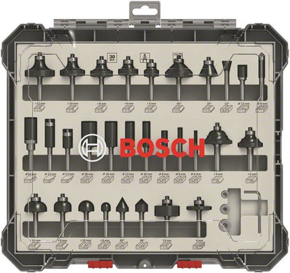 Bosch Mixed Fräser Set 6 mm 30 tlg. + Koffer ( 2607017474 ) für Oberfräsen mit Rundschaft