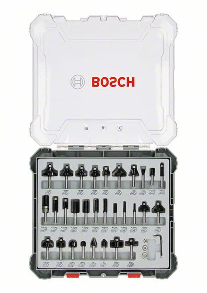 Bosch Mixed Fräser Set 6 mm 30 tlg. + Koffer ( 2607017474 ) für Oberfräsen mit Rundschaft