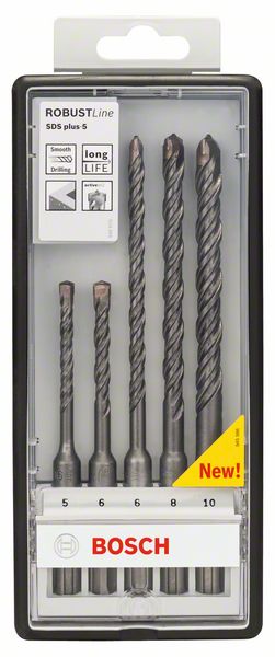 Bosch Set Forets Robust Line SDS plus-5 pour perceuse 5/6/8/10mm, certifié PGM, 5pcs. ( 2607019927 )