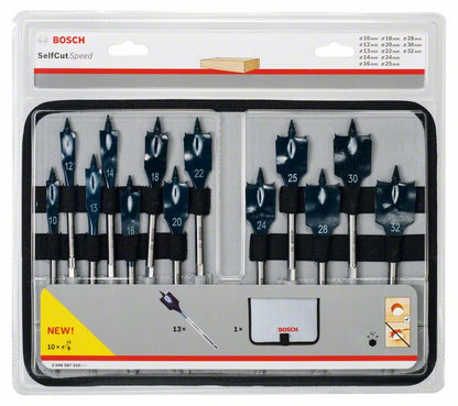 Bosch 13.-tlg. Flachfräsbohrer Set Self 4Cut Speed in Rolltasche ( 2608587010 ) - Toolbrothers