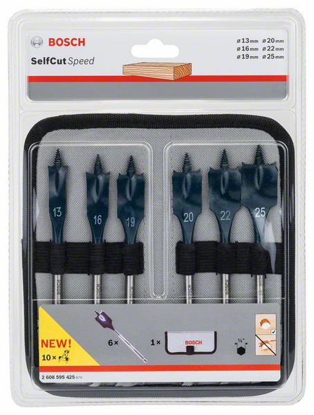 Bosch Zubehör Self Cut Flachfräsbohrerset 1/4" Sechskant, 6-teilig 13- 25mm in Tasche ( 2608595425 ) - Toolbrothers