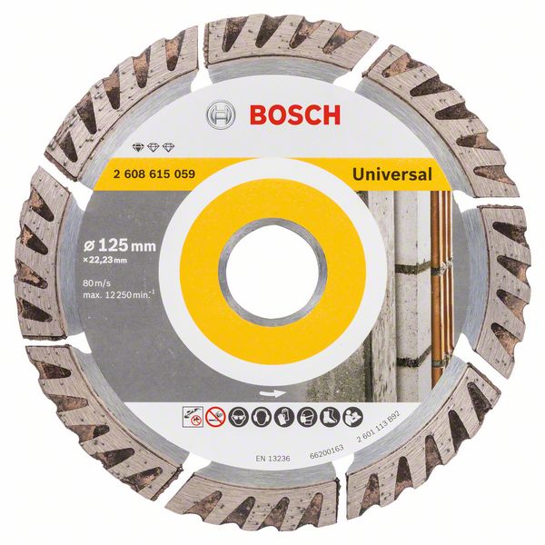 Bosch Standard for Universal Diamanttrennscheibe 125 x 22,23 mm ( 2608615059 ) für Beton, Stahl-Beton, Back-, Kalk- und Sand-Stein