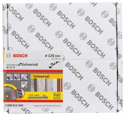 Bosch Standard for Universal Diamanttrennscheibe 125 x 22,23 mm 10 Stk. ( 2608615060 ) für Beton, Stahl-Beton, Back-, Kalk- und Sand-Stein