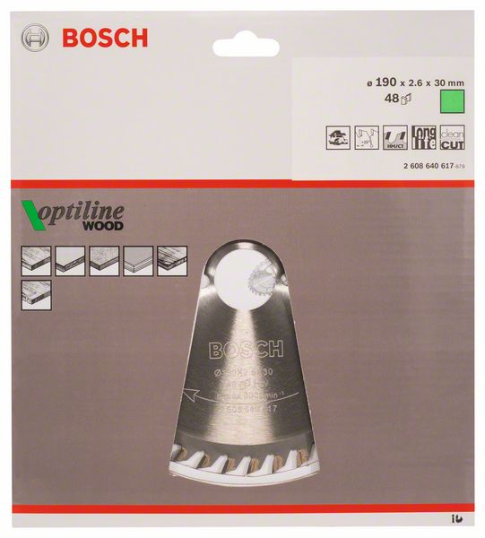 Bosch Kreissägeblatt Optiline Wood OP WO H 190 x 30 x 2,6 mm 190 mm 48 Zähne ( 2608640617 ) - Toolbrothers